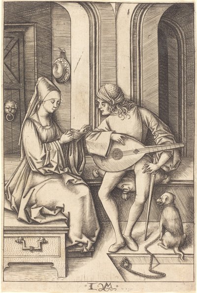 De luitspeler en de zanger, ca. 1500 door Israhel van Meckenem the younger